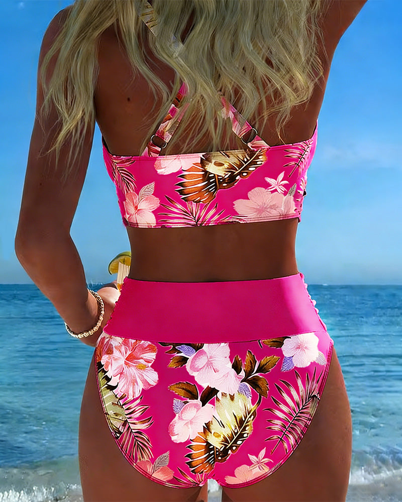 Elsa | Contrast Floral Split Bikini