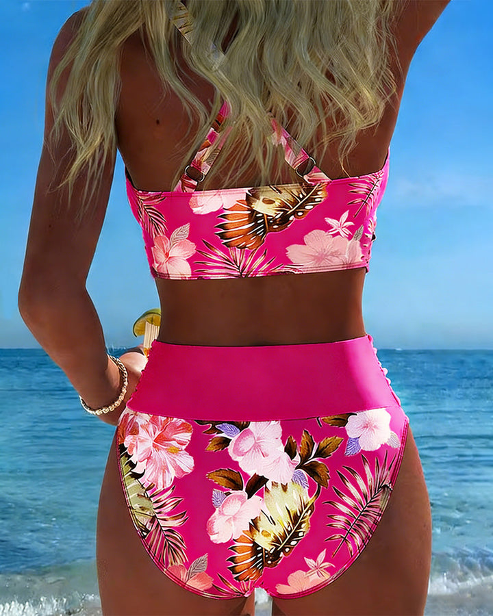 Elsa | Contrast Floral Split Bikini
