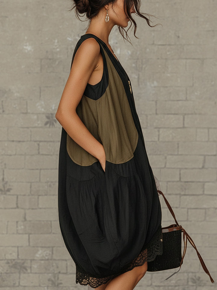 Nora | Tulip Mini Dress with Front Zip and Colourblock Detail