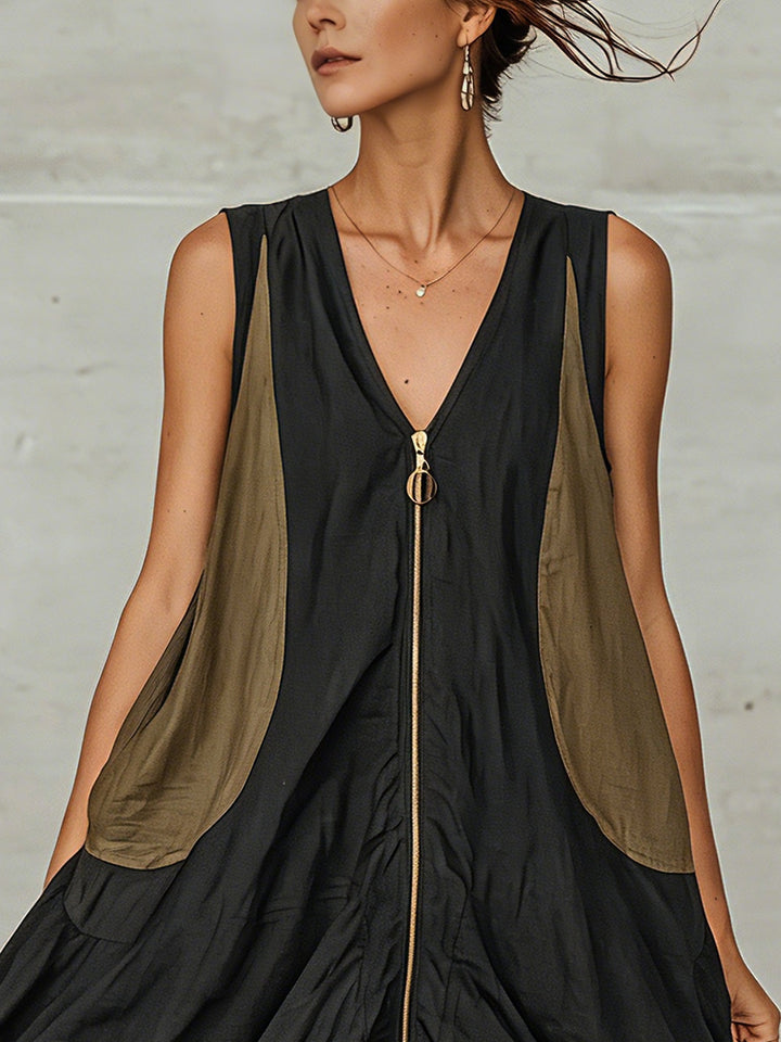 Nora | Tulip Mini Dress with Front Zip and Colourblock Detail