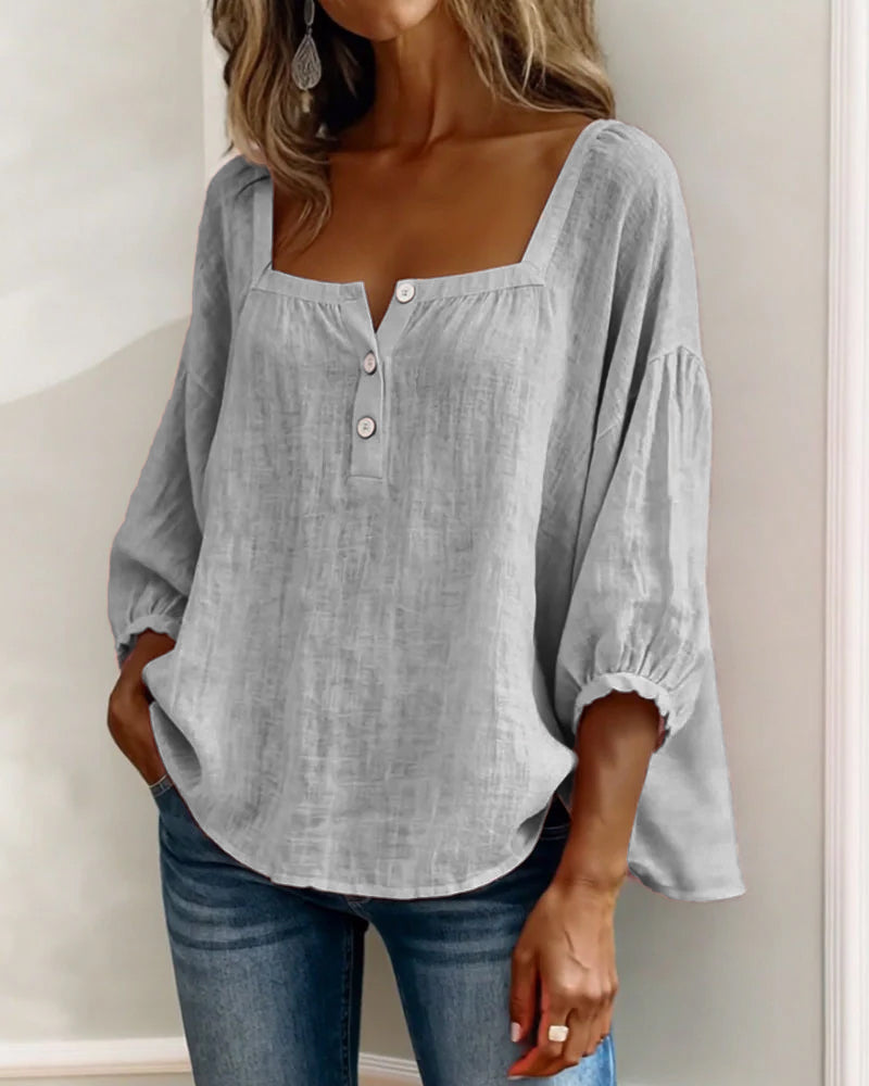 Fernleigh | Soft Square Neck Linen Blouse