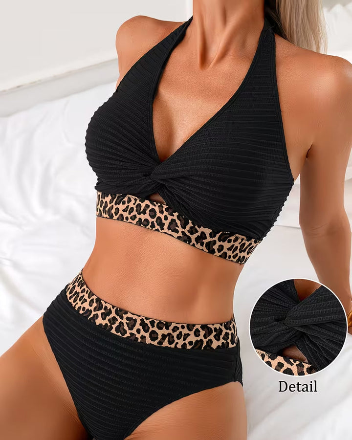 Willa | Ribbed Leopard Colour-Block Bikini