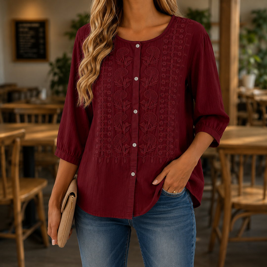 Freesia | Embroidered Button Front Blouse