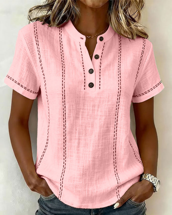 Linda | Casual Button V-Neck Tee