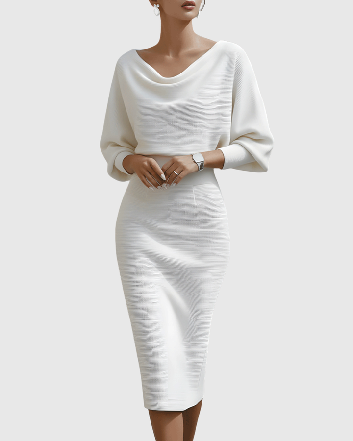 Esme | White Draped Batwing Midi Dress