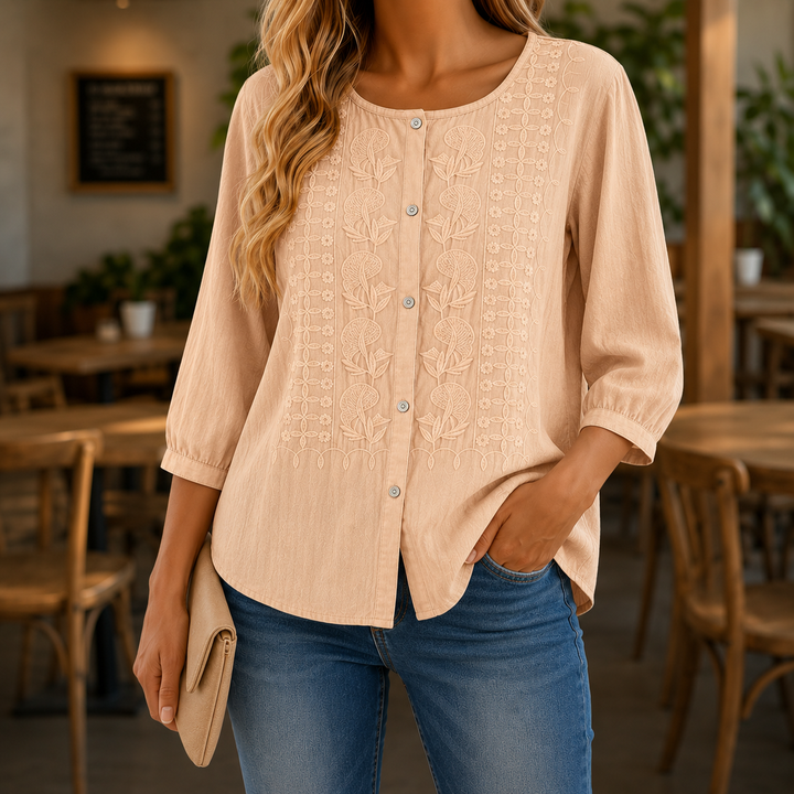 Freesia | Embroidered Button Front Blouse