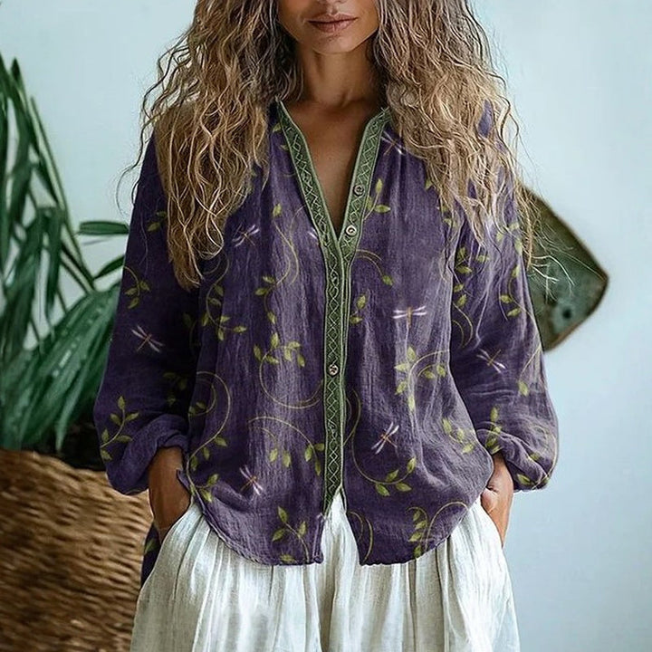 Senna | Botanical Print Linen Blouse