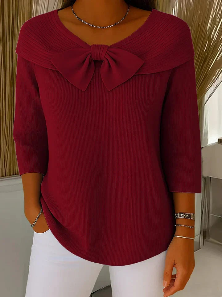 Lindel | Bow Neck Ribbed Knit Top