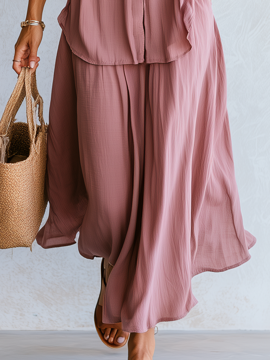Iris | Dusty Rose Drawstring Waist Blouse Maxi