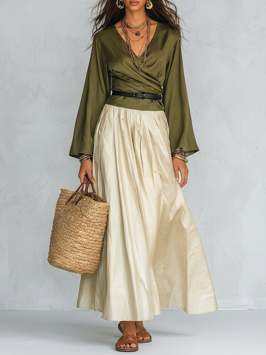 Faye | Olive Wrap Bohemian Maxi Set