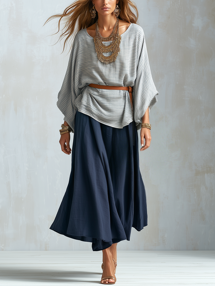 Juliet | Textured Batwing Sleeve Top And Skirt