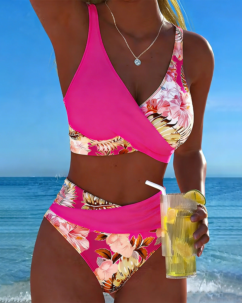 Elsa | Contrast Floral Split Bikini