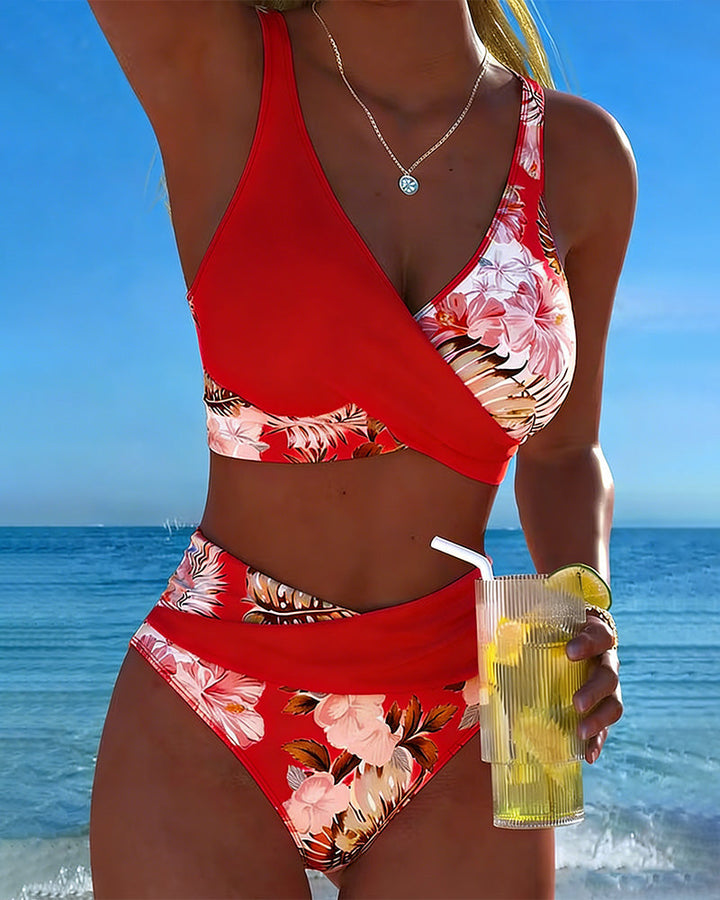 Elsa | Contrast Floral Split Bikini