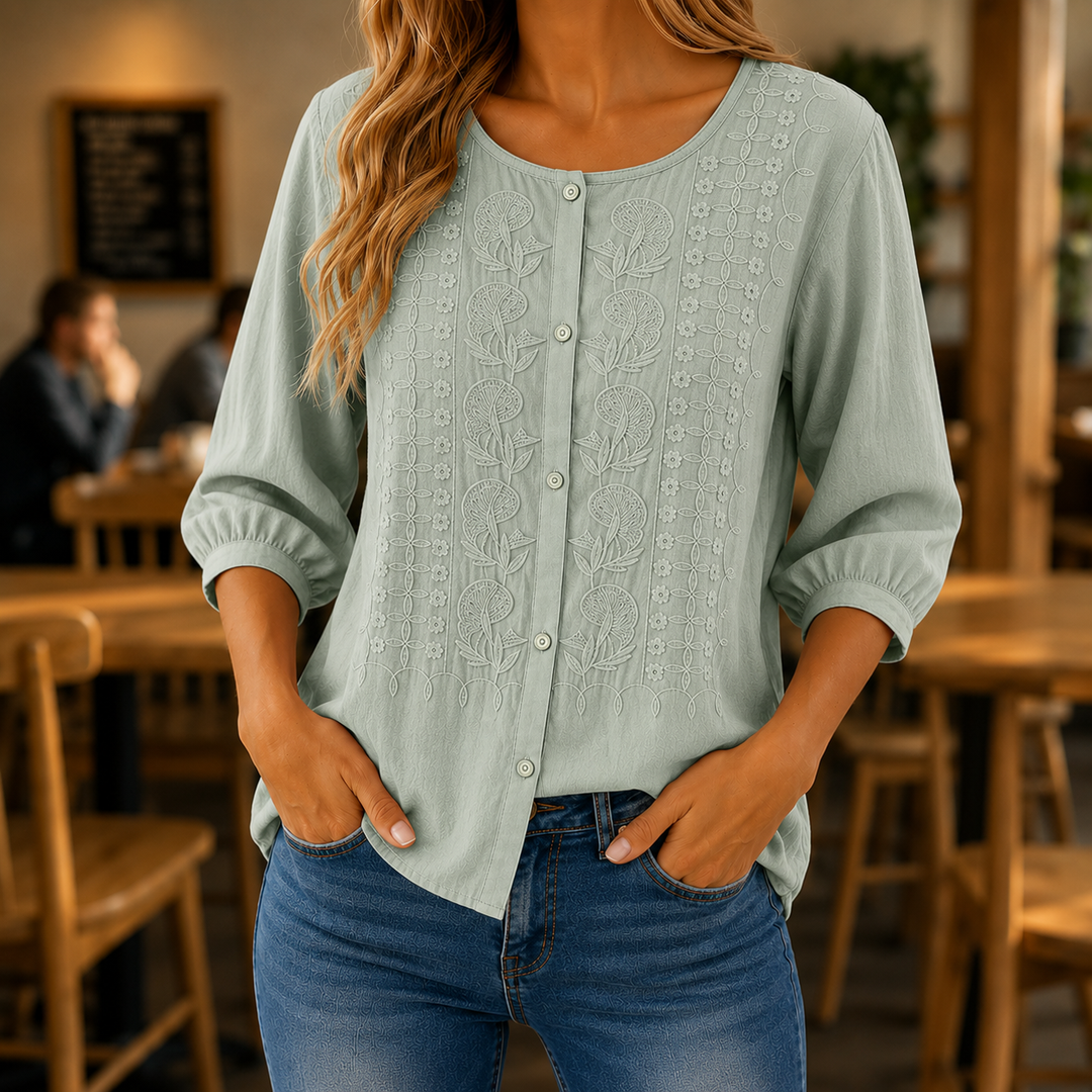 Freesia | Embroidered Button Front Blouse