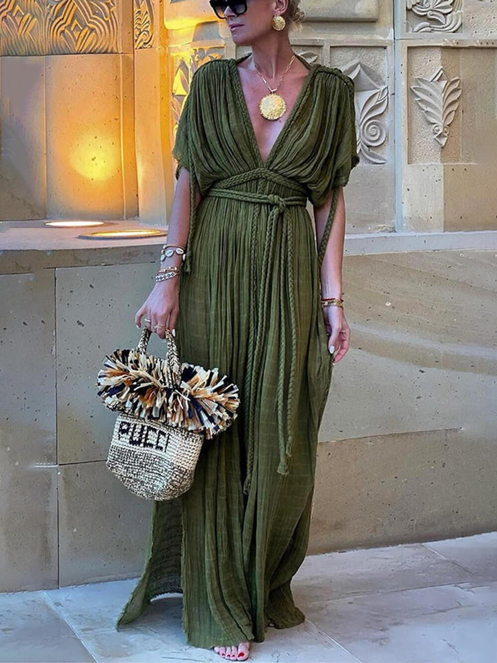 Elena | Maxi Dress with Side Split, Kimono and Braid Detail