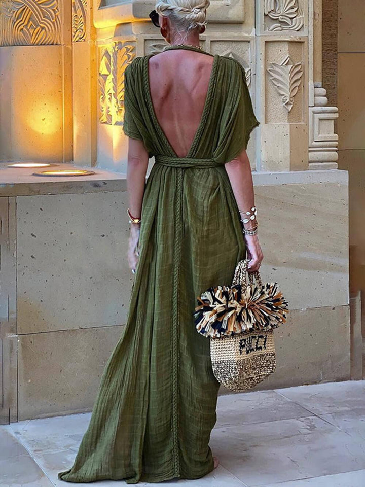 Elena | Maxi Dress with Side Split, Kimono and Braid Detail
