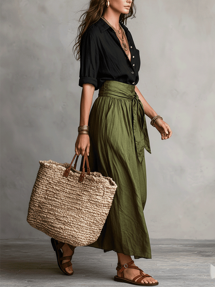 Holly | Satin Midi Skirt & Blouse Set
