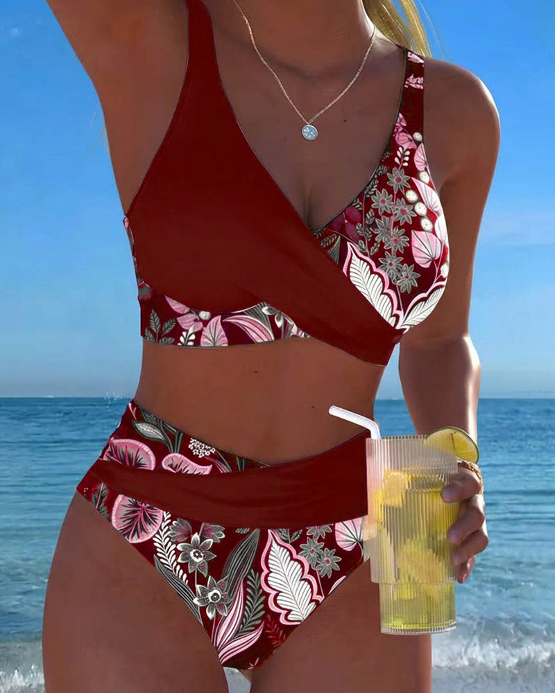 Nina | Contrast-Colour Floral Bikini