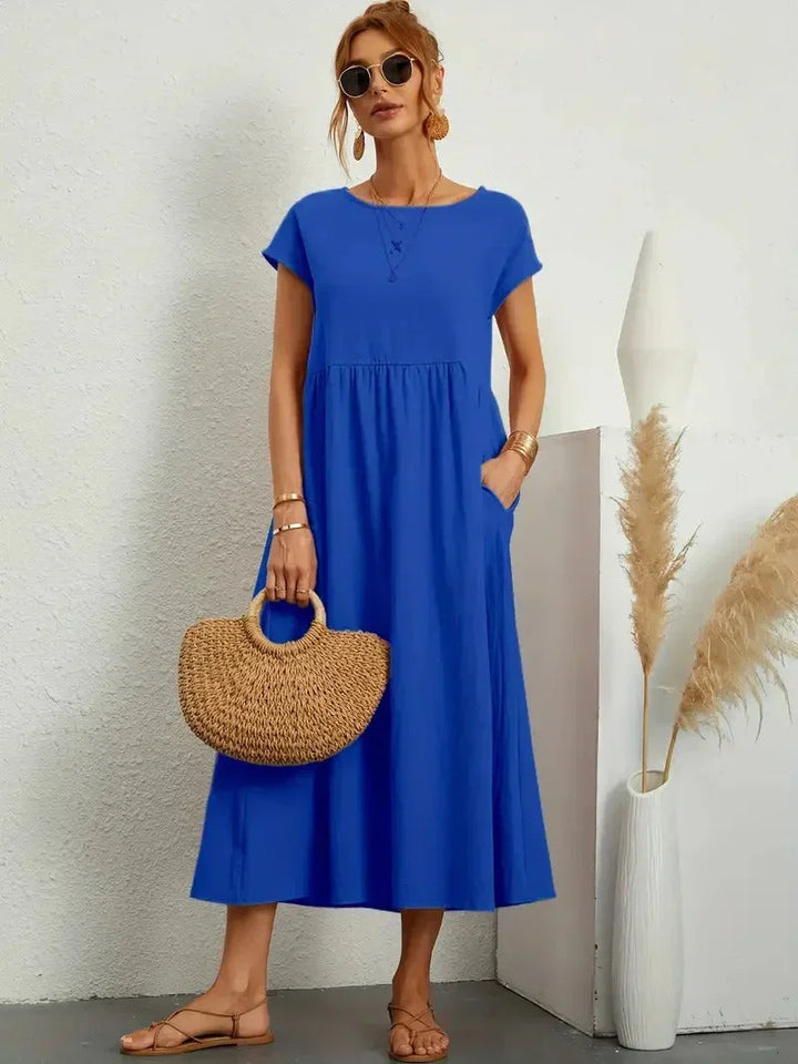 Freya | Light Midi Dress with Pockets and Short Sleeves