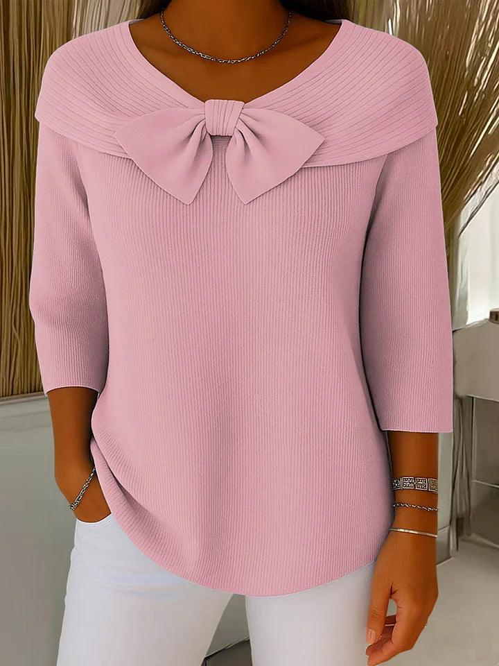 Lindel | Bow Neck Ribbed Knit Top