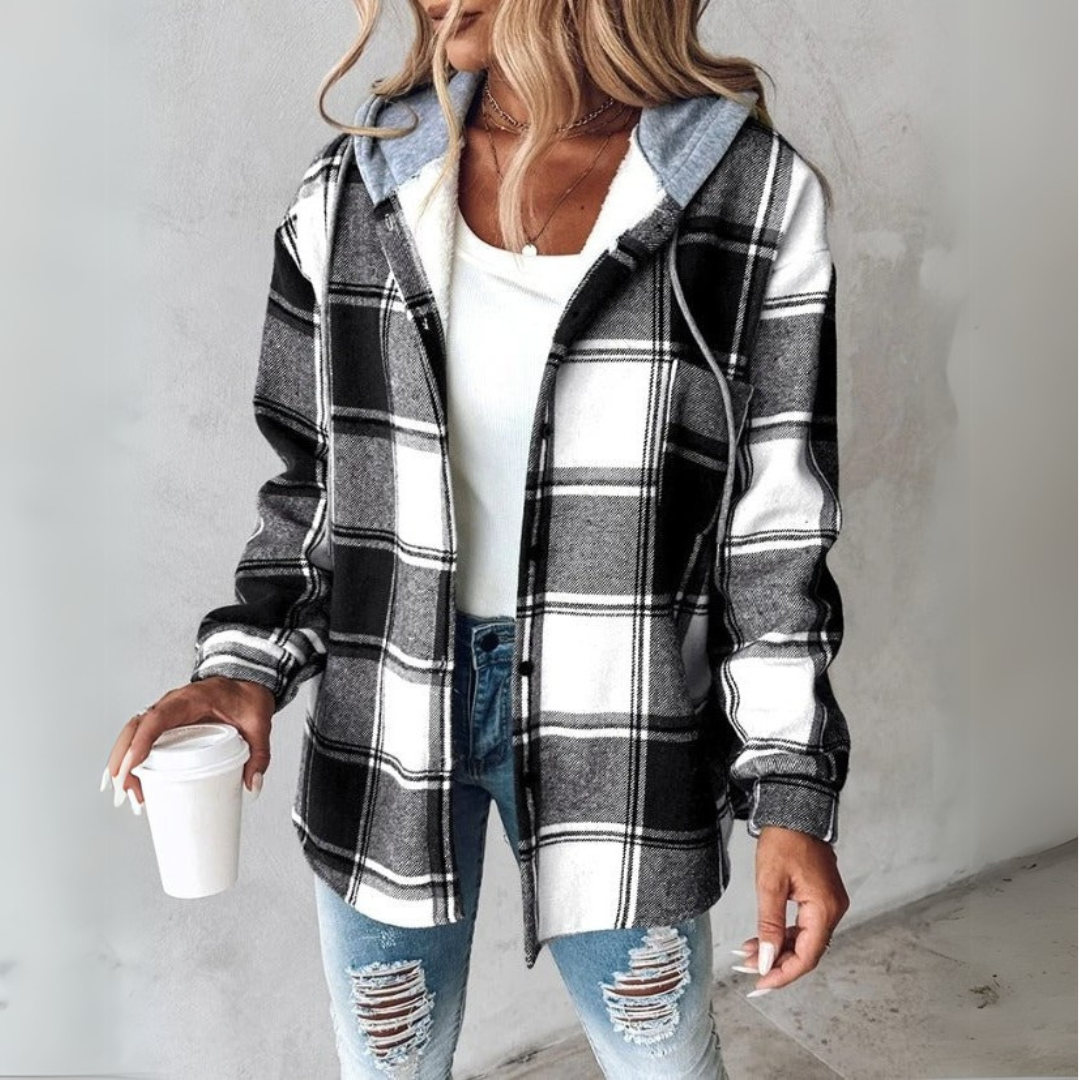 Carys | Warm Cosy Hooded Check Jacket