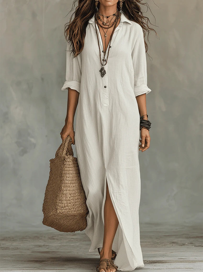 Alessandra | Soft Black Maxi Dress with Buttons