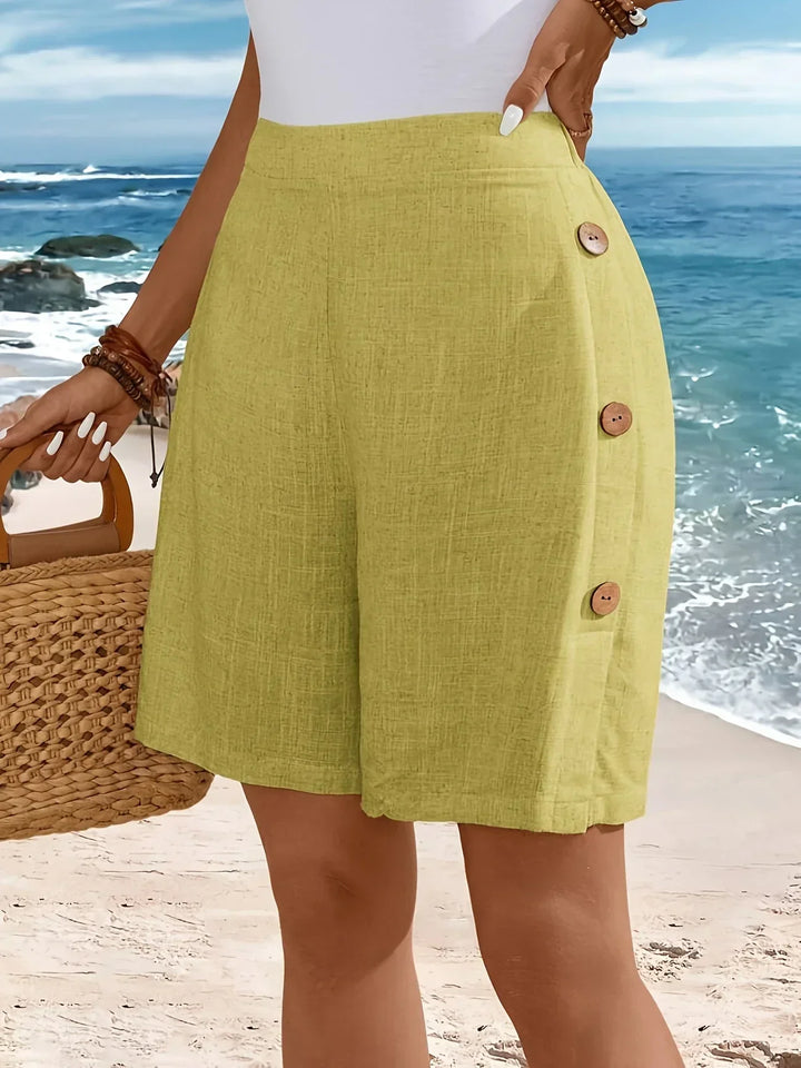 Kaye | Sunlit Linen Shorts with Side Buttons