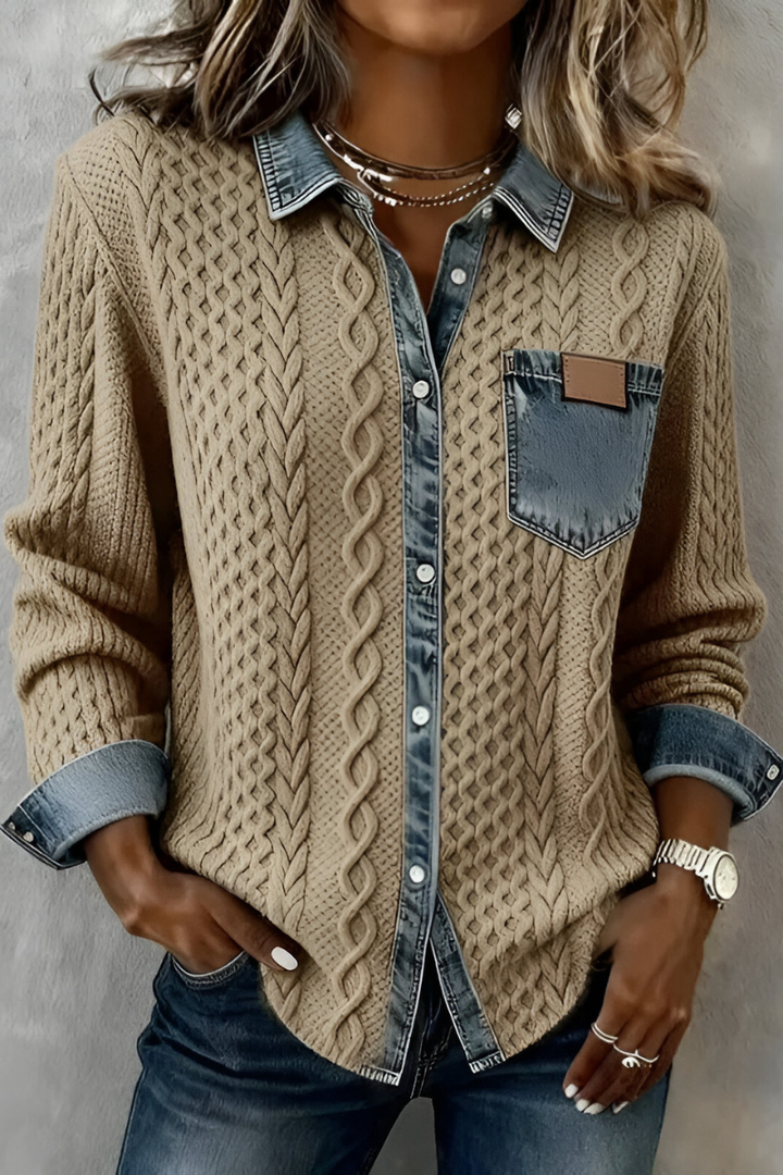 Gwyneth | Cable Knit Denim Trim Shirt