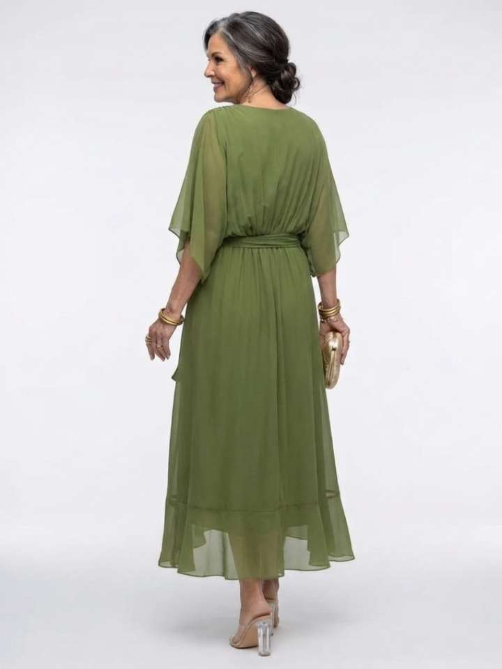 Elysia | Draped Waist-Tie Midi Dress