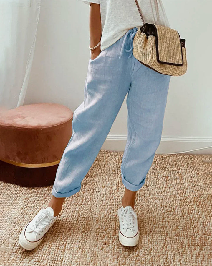 Belinda | Refined Tapered Linen Pants with Turn Ups