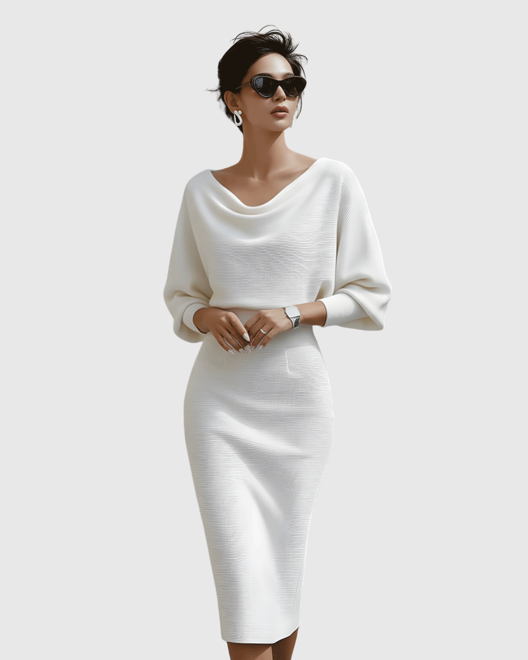 Esme | White Draped Batwing Midi Dress