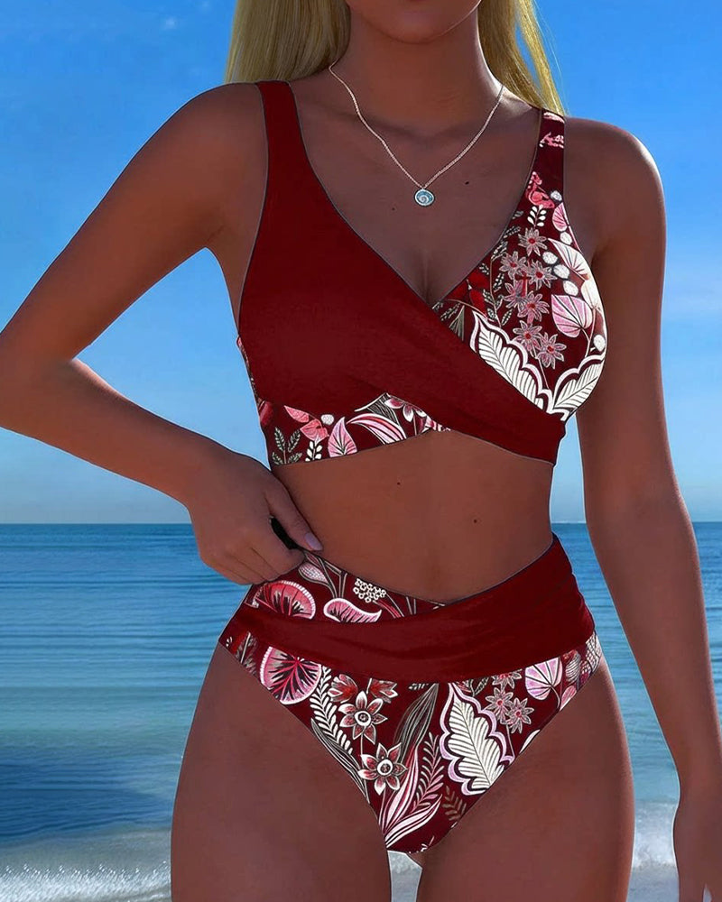 Nina | Contrast-Colour Floral Bikini