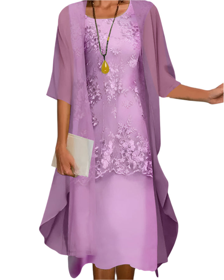 Caroline | Sheer-Sleeve Wedding Guest Midi Dress