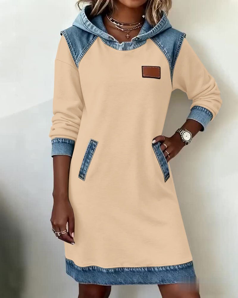 Giada | Hooded Dress with Denim Details