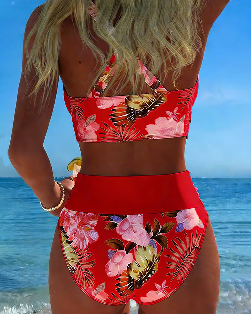 Elsa | Contrast Floral Split Bikini