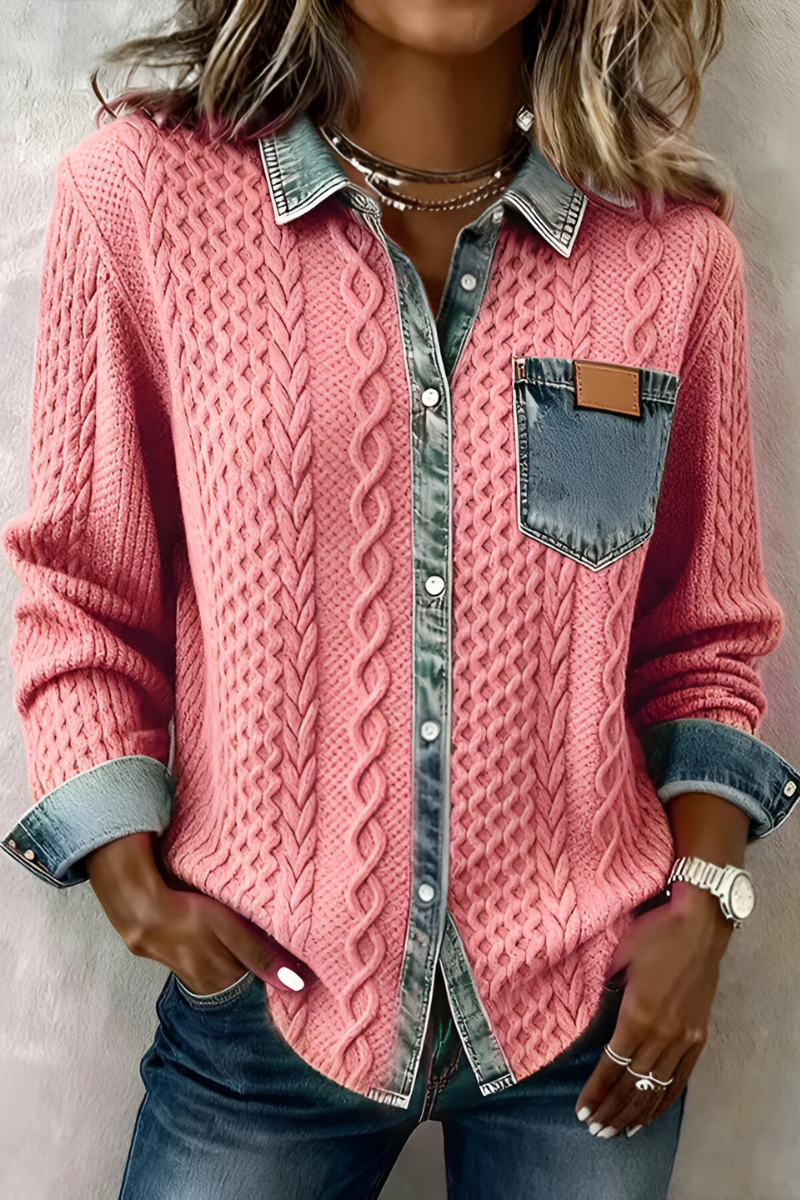 Gwyneth | Cable Knit Denim Trim Shirt