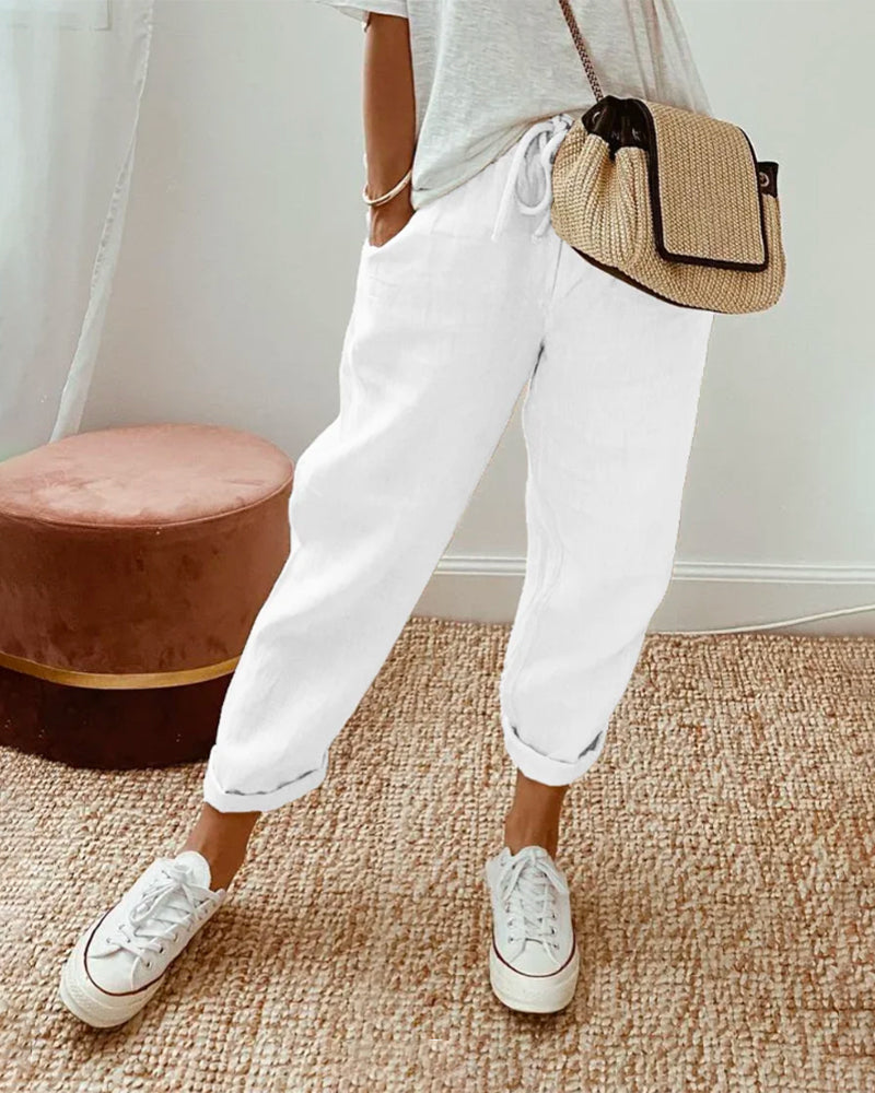Belinda | Refined Tapered Linen Pants with Turn Ups