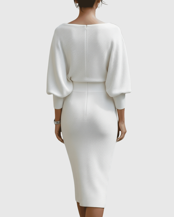 Esme | White Draped Batwing Midi Dress