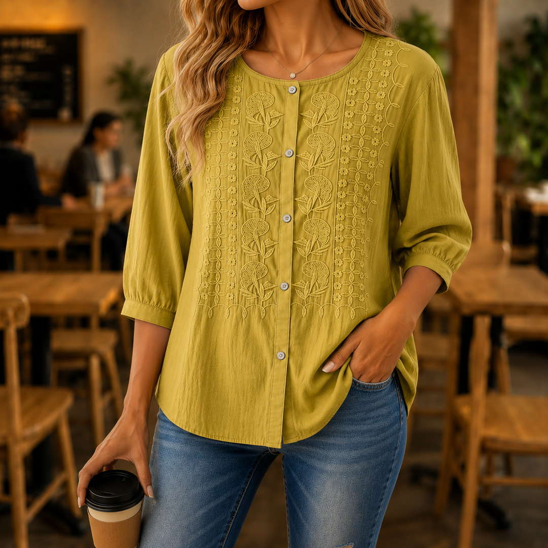 Freesia | Embroidered Button Front Blouse