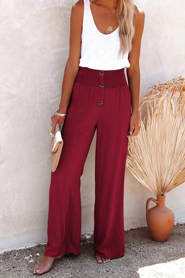 Dianne | Smocked High Waist Pants with Button Front