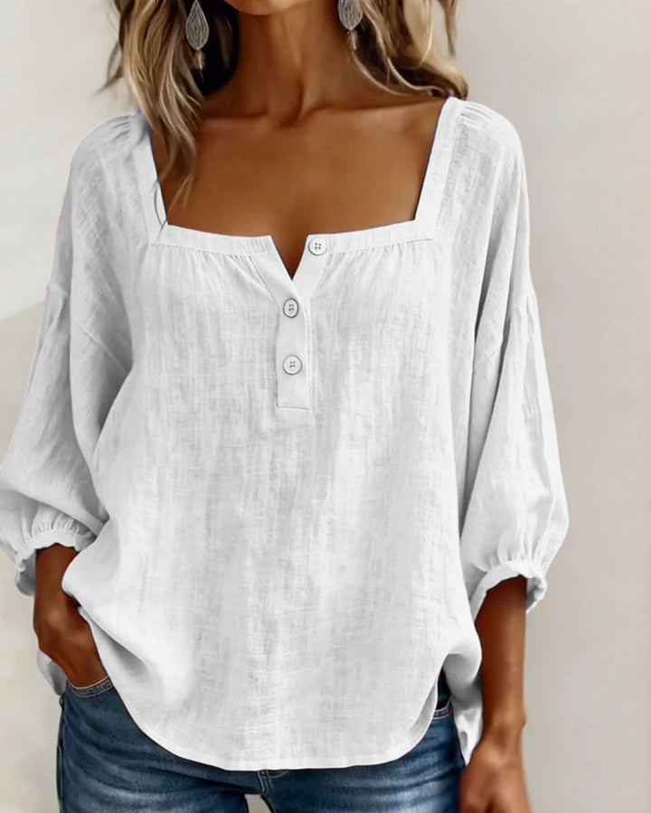 Fernleigh | Soft Square Neck Linen Blouse