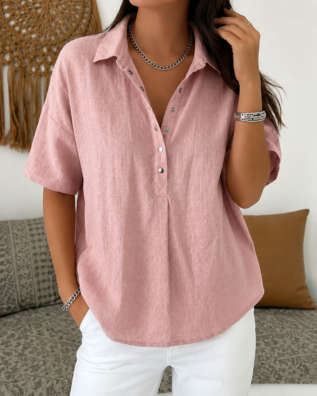 Cerise | Airy Linen Camp Shirt