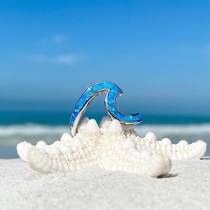 Silver Wave Ring with Blue Opal