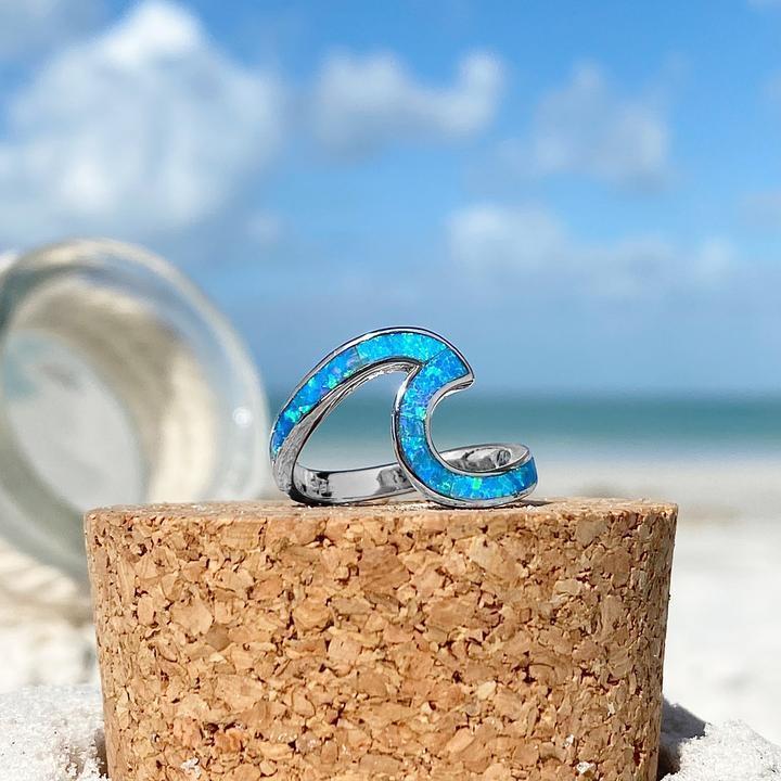 Silver Wave Ring with Blue Opal
