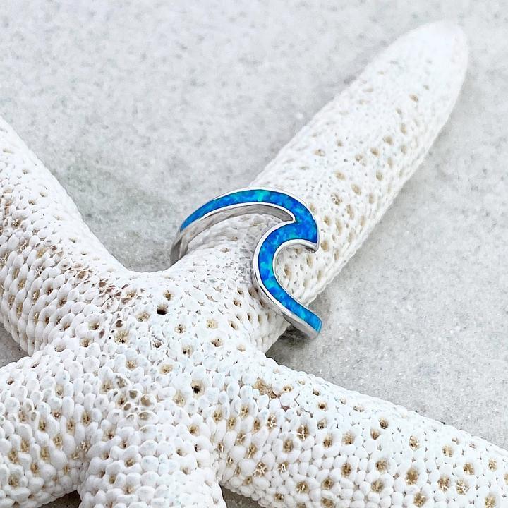 Silver Wave Ring with Blue Opal
