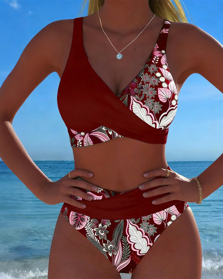 Nina | Contrast-Colour Floral Bikini