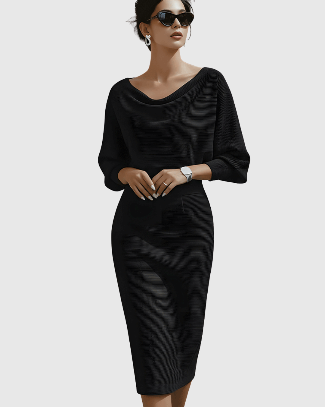 Esme | White Draped Batwing Midi Dress