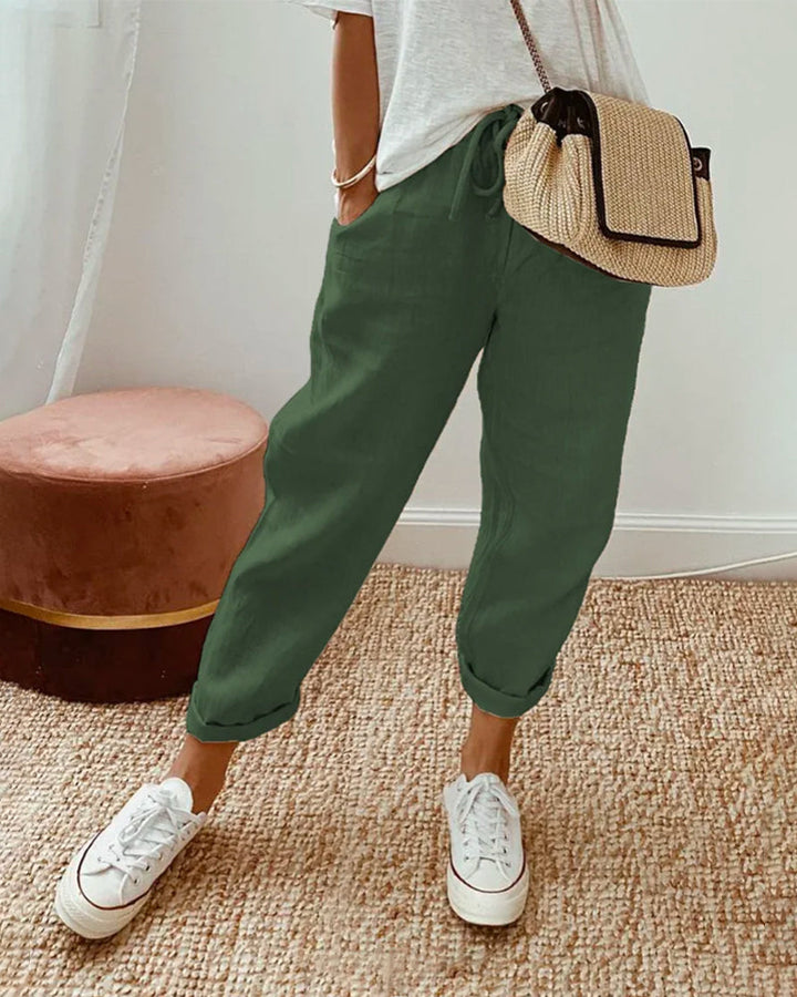 Belinda | Refined Tapered Linen Pants with Turn Ups