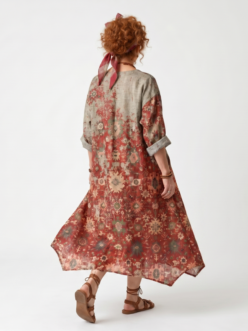 Marigolde | Mixed Pattern Relaxed Pocket Midi Dress