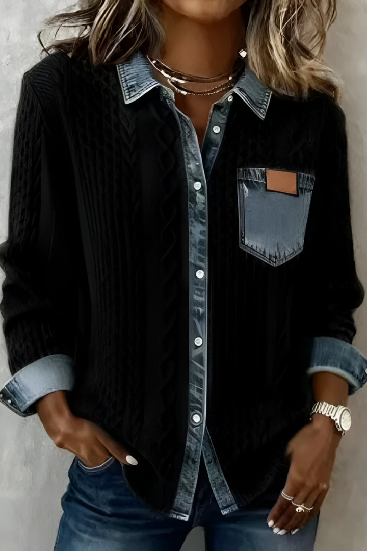 Gwyneth | Cable Knit Denim Trim Shirt